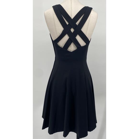 Vintage 90s Fit & Flare Mini Cocktail Dress Sequin Neck Strappy Open Back Black - Picture 6 of 8
